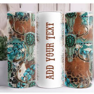 Bull Skull Western Personalized Name Custom 20oz Skinny Tumbler Insulated Cup